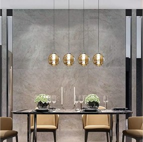 NETTLIFE Lampa wisząca ze szkła bursztynowego średnica 70cm G9 lampa stołowa z regulacją wysokości z 4 bursztynowymi lampami lampa do kuchni do salonu