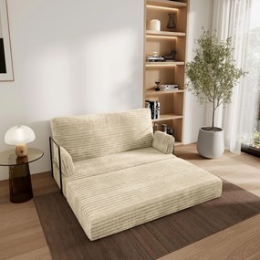 Masseno Sofa piankowa LADIA z funkcją spania, Kanapa z pianki do salonu, Bezmontażowa, Tkanina sztruksowa – Kremowy TILIA 03