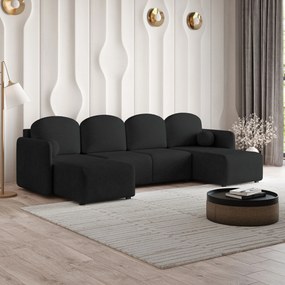 Masseno Narożnik NUBERO z funkcją spania i pojemnikiem na pościel Narozniki U, Rozkładana sofa - Czarny, NEVE 100