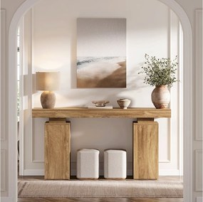 Konsola o długości 160 cm, stolik w stylu wiejskim, za sofą