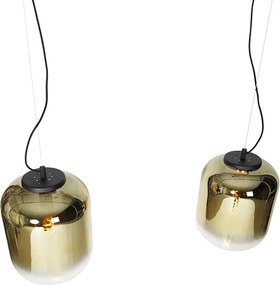 Designerska lampa wisząca czarna ze złotym szkłem 2-światłowa - Bliss