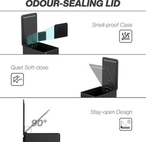 HOMCOM Kosz na Śmieci 20L, Pokrywka Soft-Close, Miejsce na Dezodorant, Odporna na Odciski Palców Stal Nierdzewna, Czarny | Aosom PL