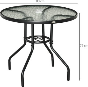 Outsunny Stół Ogrodowy z Otworem na Parasol Czarny Szkło Hartowane i Metal Stolik Bistro Balkonowy Ø80x72cm | Aosom PL