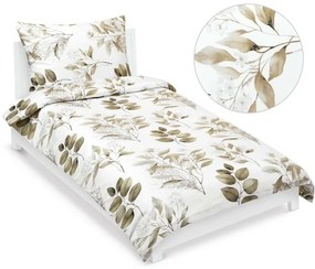 Bellatex Pościel satynowa Liście brązowy, 140 x 200 cm, 70 x 90 cm, 140 x 200 cm, 70 x 90 cm
