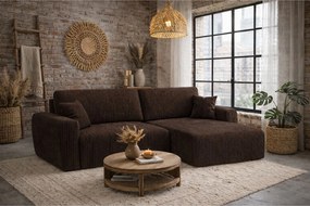 Narożnik z funkcją spania i pojemnikiem Ariel XL, tkanina sztruksowa Poso, Brązowy, Prawy