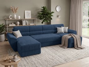 Rozkładany zestaw wypoczynkowy w kształcie U TAVERO 321x140 cm, ciemnoniebieski