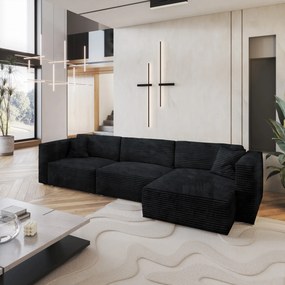Masseno Narożnik TOLMO z funkcją spania i pojemnikiem na pościel Narozniki L, Rozkładana sofa - Czarny, TILIA 100