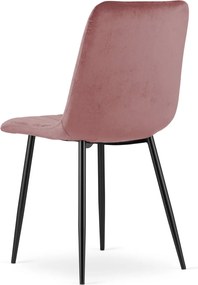 Różowe krzesło do kuchni LAVA aksamitne z czarnymi nogami