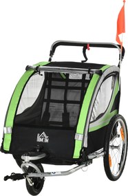 HOMCOM przyczepa rowerowa 2w1 żółta dla 2 dzieci z osłoną przeciwdeszczową i hamulcem | Aosom PL