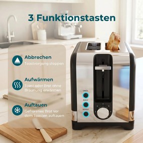 HOMCOM Toster na 2 kromki z 7 stopniami przyrumieniania, funkcje podgrzewania/rozmrażania/anulowania, ruszt do podgrzewania, 930 W | Aosom PL