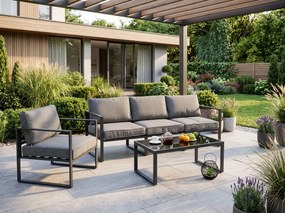 Zestaw Mebli Ogrodowych (Duża 3os. sofa, fotel i stolik) MOSTRARE szary, aluminium