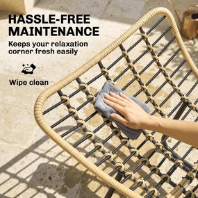 Outsunny Rattanowy Bujany Fotel Ogrodowy z Grubą Poduszką, Krzesło Ogrodowe do 120 kg Indoor Outdoor 87 x 110 x 70 cm Szary | Aosom PL