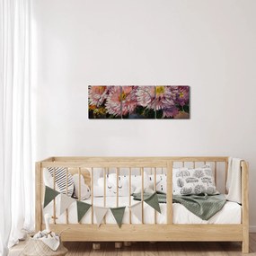Obraz - Obraz olejny, Kwiaty w wazonie (z zegarem) (90x30 cm)
