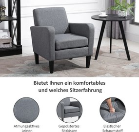 HOMCOM Fotel jednoosobowy fotel relaksacyjny krzesło jednoosobowe fotel tapicerowany drewniane nóżki tkanina lniana jasnoszary