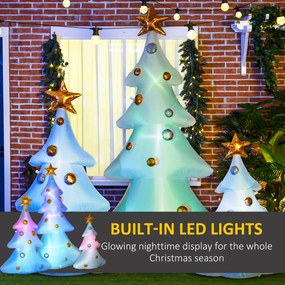 HOMCOM Zestaw 3 nadmuchiwanych choinek świątecznych, w tym wentylator, na zewnątrz i do wnętrz, z zestawem montażowym, Biały+Złoty