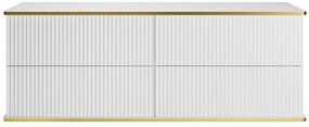 Szafka pod umywalkę wisząca ryflowana ze złotą listwą - Biały - 150 cm - KELIZA