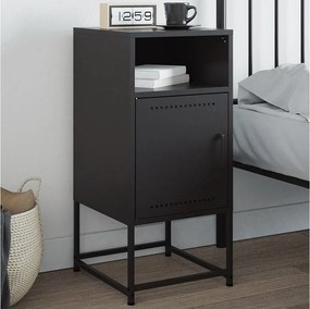 Czarny stolik nocny ze stali z dużą przestrzenią przechowywania