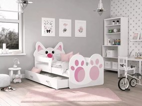 Łóżko dziecięce Mruczek z szufladą 80x140/160/180 barierka kotek MDF + stelaż Flex