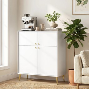 HOMCOM Nowoczesny sideboard, bufet 105,4 cm z 4 drzwiami Soft-Close i metalowymi nóżkami, do jadalni i kuchni, kremowo-biały | Aosom PL