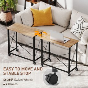 HOMCOM Składane Biurko na Kółkach, Oszczędzające Miejsce, Stal, MDF, Dąb