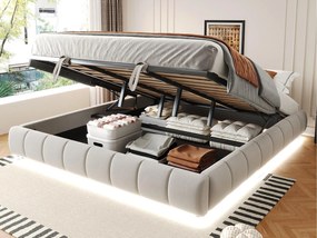 Tapicerowane łóżko ze schowkiem 180x200cm - z taśmą świetlną LED (jednolity kolor) - Beżowe (materac nie wchodzi w zestaw)