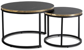 Zestaw Stolików Kawowych ARON 70 cm/50 cm Czarny Marmur Glamour