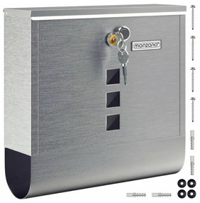 Monzana Skrzynka pocztowa z tubą na gazety POST, 30,5x10x33,5cm, srebrna