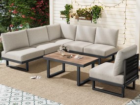 Zestaw mebli ogrodowych - 6 miejsc - narożny zestaw, sofa + stolik kawowy + podnóżek, ze stali galwanizowanej, - Szary