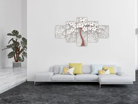 Obraz - Obraz białego drzewa z kwiatami, rosegold (125x70 cm)
