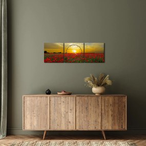Obraz pola maków (z zegarem) (90x30 cm)