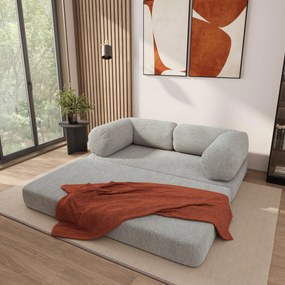 Masseno Sofa piankowa EIREN z funkcją spania, Kanapa z pianki do salonu, Bezmontażowa, Tkanina bucle – Jasnoszary QUELLE 83