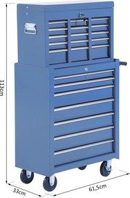 Szafka narzędziowa wózek 16 szuflad niebieska homcom