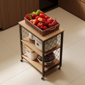 Szafka mobilna na kółkach jasny brąz / wózek kuchenny - 60 cm
