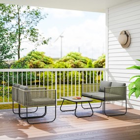 Komplet wypoczynkowy z Polyrattanu Outsunny: sofa + fotele + stolik z poduszkami, odporny na warunki atmosferyczne, 116 x 60 x 69 cm, Brązowy+Ciemnoszary