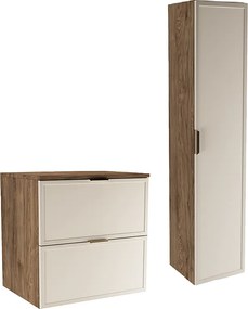 Zestaw do Łazienki 60cm Szafka z Blatem Słupek Fronty Ramka Dąb Orzech / Kaszmir Roma