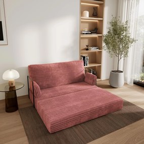 Masseno Sofa piankowa LADIA z funkcją spania, Kanapa z pianki do salonu, Bezmontażowa, Tkanina sztruksowa – Pudrowy róż TILIA 62