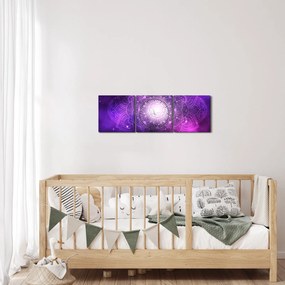 Obraz fioletowej abstrakcji (z zegarem) (90x30 cm)