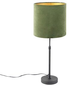 Lampa stołowa czarna z zielonym aksamitnym abażurem ze złotem 25 cm - ParteWiejski/ Rustykalny / Vintage Oswietlenie wewnetrzne