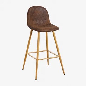 Zestaw 2 Wysokich Stołków Z Imitacji Skóry Glamm Drewno Naturalne & Café Diamond & ↑75 Cm - Sklum