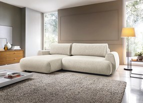 Masseno Narożnik ZEST z funkcją spania i pojemnikiem na pościel Narozniki L, Rozkładana sofa - Kremowy, PUENTE 03