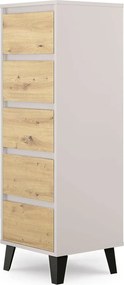 Wąska komoda z 5 szufladami na ubrania kaszmir + dąb artisan S1-M22