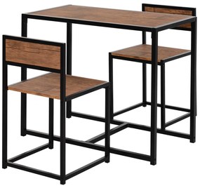 HOMCOM Zestaw barowy 3 części Stół i 2 krzesła Wysoki stolik kuchenny Brąz i Czarny | Aosom PL
