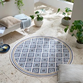 Żółto-niebieski okrągły dywan odpowiedni na zewnątrz ø 160 cm Zia Trellis – Flair Rugs