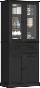 HOMCOM Szafka kuchenna, bufet, front akrylowy, szuflady, 76 x 40 x 182,5 cm, czarny | Aosom PL