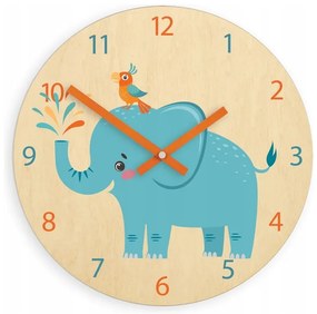 Zegar na ścianę cichy do pokoju dziecięcego drewniany nowoczesny słonik