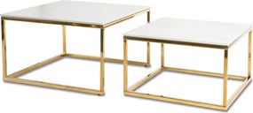 Zestaw Stolików Kawowych TENOR Biały Marmur/Złoty do Salonu Glamour