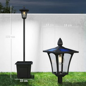 Outsunny Solarna lampa ogrodowa, odporna na warunki atmosferyczne, wysokość 160 cm, LED, 10 godz. oświetlenia, IP44, zewnętrzna, Czarna | Aosom PL