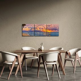 Obraz - Zachód słońca na plaży (z zegarem) (90x30 cm)