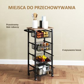 HOMCOM 4-poziomowy Wózek Kuchenny na Kółkach, Mobilny Wózek Serwisowy, Kuchenny Trolley z 4 Koszami Stalowymi