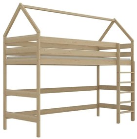 Łóżko domek na antresoli TOBI 2 180x80 sosna naturalna nielakierowana KOCOT KIDS